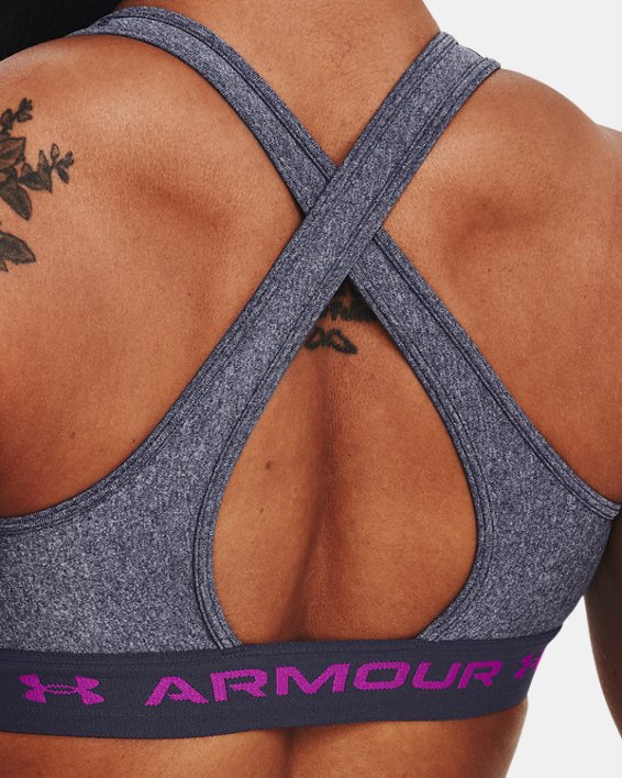 Women's Armour® Mid Crossback Heather Sports Bra, Gray, pdpMainDesktop image number 8